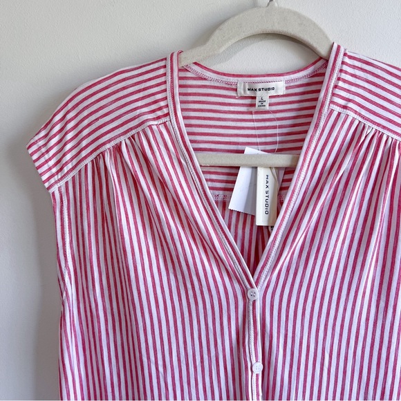 NWT Max Studio Stripe Short Sleeve Top - Picture 2 of 5